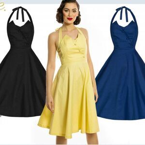Lindy Bop Yellow Myrtle Halter Neck Swing Dress Size 3XL NWT